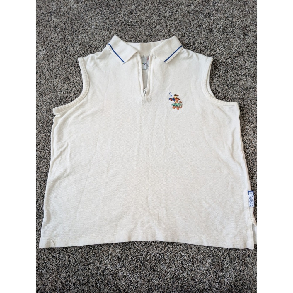 Disney Tigger Hula Sleeveless Polo Shirt White Quarter Zip Cotton Womens Medium - Picture 1 of 6
